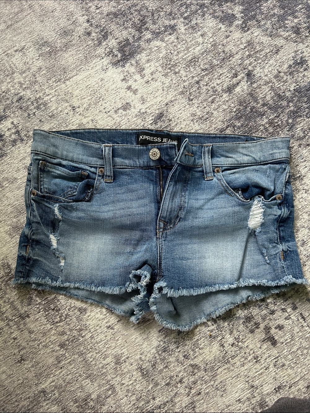 Express Women's Light Blue Distressed Jean Shorts